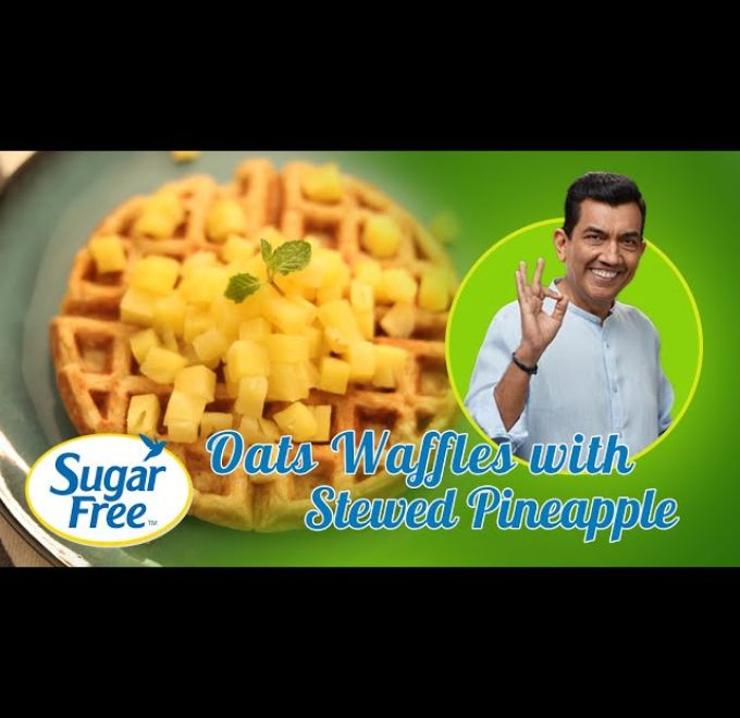 Oats Waffles with Stewed Pineapple 